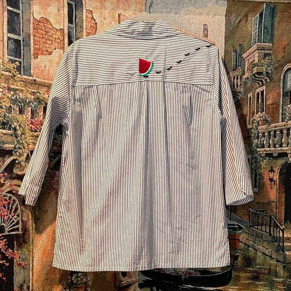 Bechamel Cotton Blue Striped Watermelon Shirt Size Medium - Picture 2 of 4